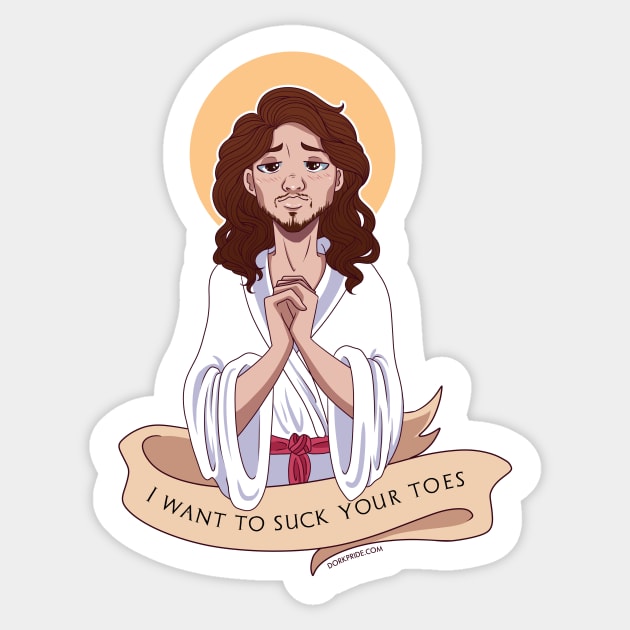 Toe Sucking Jesus Sticker by Damsels of Dorkington